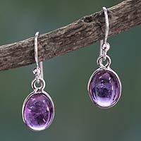 Amethyst dangle earrings, 'Luminous Lilac' - Silver and Amethyst Earrings Crafted in India