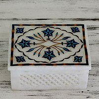 Marble inlay jewelry box, 'Cosmic Charm' - Hand Crafted Marble Inlay Jewelry Box