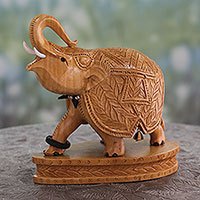 Wood figurine, 'Stately Elephant' - Collectible Indian Elephant Figurine Wood Sculpture