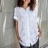 Embroidered cotton blouse, Festive White