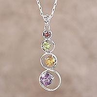 Multi-gemstone pendant necklace, 'Rainbow Palette' - Handmade Multi-Gemstone Pendant Necklace from India