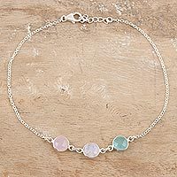 Multi-gemstone anklet, 'Underwater Trio' - Chalcedony and Rose Quartz Anklet