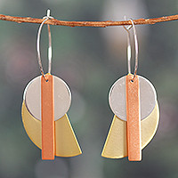 Sterling silver, brass and copper hoop earrings, 'Mystic Minimalism' - Modern Sterling Silver, Brass and Copper Dangle Earrings