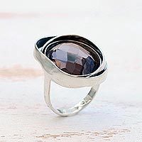 Smoky quartz cocktail ring, 'Exotic Grace' - Silver and Smoky Quartz Cocktail Ring from Brazil