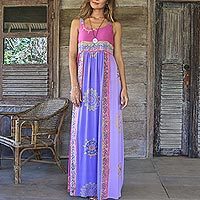 Batik rayon sundress, 'Balinese Cover' - Fuchsia and Purple Batik Rayon Sundress from Bali