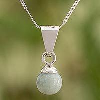 Jade pendant necklace, 'Mayan Moon' - Pale Green Jade Silver Pendant Necklace from Guatemala