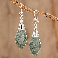 Jade dangle earrings, 'Maya Lance of Afterlife' - Handmade Jade Dangle Earrings