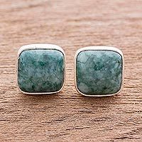 Jade button earrings, 'Life Divine' - Jade Jewelry Artisan Crafted Earrings