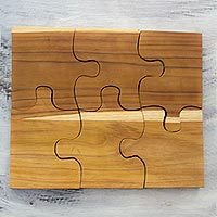 Teak trivets, 'Puzzle' (set of 6) - Six Interlocking Eco-Friendly Teak Wood Trivets