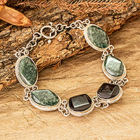 Jade link bracelet, 'Geometric Essence' - Polished Natural Green Jade Link Bracelet from Guatemala