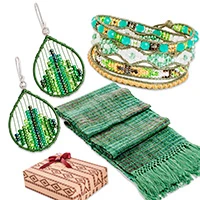 Curated gift set, 'Green Harmony' - Green Scarf Beaded Earrings Wrap Bracelet Curated Gift Set