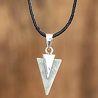 Jade pendant necklace, 'Straight Arrow' - Unisex Light Green Jade Necklace