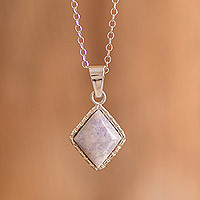 Jade pendant necklace, 'Rhombus in Lavender' - Silver Necklace with Rhombus-Shaped Lavender Jade Pendant