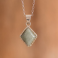 Jade pendant necklace, 'Rhombus in Green' - 925 Silver Necklace with Rhombus-Shaped Green Jade Pendant