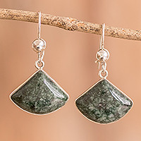 Jade dangle earrings, 'Legendary Harmony' - Fan-Shaped Sterling Silver Dangle Earrings with Jade Stones