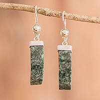 Jade dangle earrings, 'Imperial Harmony' - Modern Sterling Silver Dangle Earrings with Jade Stones