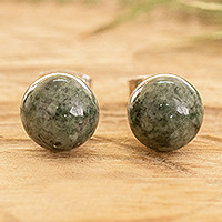 Jade stud earrings, 'Vital Soul' - High-Polished Sterling Silver Stud Earrings with Jade Stones