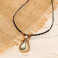 Jade and bamboo beaded pendant necklace, 'Natural Delicacy' - Handmade Light Green Jade and Bamboo Beaded Pendant Necklace