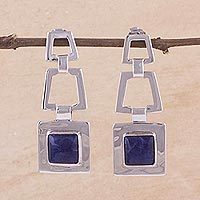 Sodalite dangle earrings, 'Sensation' - Sterling Silver Sodalite Dangle Earrings