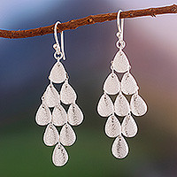 Sterling silver chandelier earrings, 'Vital Rain' - Modern Sterling Silver Chandelier Earrings