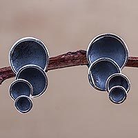 Sterling silver drop earrings, 'Dark Moon Shadows' - Handcrafted Oxidized Finish Sterling Silver Earrings