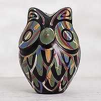 Ceramic figurine, 'Green Chulucanas Sentinel' - Chulucanas Ceramic Owl Figurine in Green from Peru