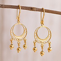 Gold plated sterling silver filigree chandelier earrings, 'Glittering Dreamcatchers' - Gold Plated Sterling Silver Filigree Chandelier Earrings