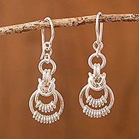 Sterling silver dangle earrings, 'Ringleader' - Andean Sterling Silver Ring Dangle Earrings