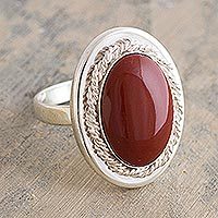 Jasper cocktail ring, 'Cachet' - Handmade Sterling Silver and Russet Jasper Cocktail Ring