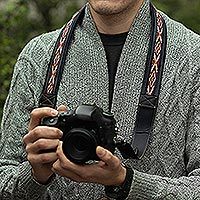 Leather and wool camera strap, 'Inca Adventure' - Handmade Leather and Wool Camera Strap