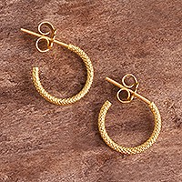 Gold-plated half-hoop earrings, 'Diamond Bright' (.5 inch) - Textured Gold-Plated Earrings (.5 inch)