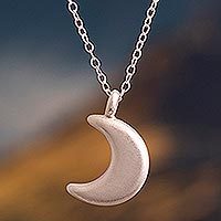 Sterling silver pendant necklace, 'Glowing Crescent Moon' - Crescent Moon Pendant and Chain Necklace of Sterling Silver