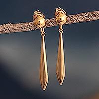 Gold-plated dangle earrings, 'Looking Back' - 18K Gold Plated Slender Dangle Earrings From Peru