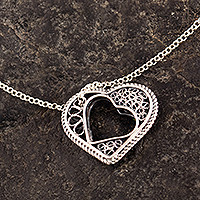 Sterling silver filigree pendant necklace, 'Unbreakable Connection' - Heart-Shaped Sterling Silver Filigree Pendant Necklace