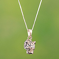 Sterling silver pendant necklace, 'Courage Deity' - Jaguar Sterling Silver  Pendant Necklace