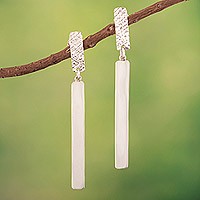 Sterling silver dangle earrings, 'Naturally Stylized' - Modern Sterling Silver Dangle Earrings with Textured Finish