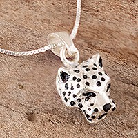 Men's sterling silver necklace, 'Colombian Jaguar' - Handcrafted Men's Sterling Silver Jaguar Pendant Necklace