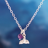 Amethyst pendant necklace, 'Sea Power' - Ocean-Themed Natural Amethyst Pendant Necklace from Peru