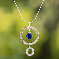 Lapis lazuli pendant necklace, 'Heavenly Blue' - Modern Sterling Silver Lapis Lazuli Pendant Necklace