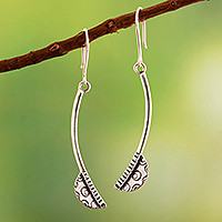 Sterling silver dangle earrings, 'Radiant Relief' - Modern Peruvian Moche Culture Silver Dangle Earrings