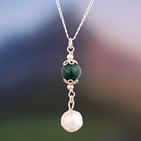 Chrysocolla pendant necklace, 'Earth and Heaven' - Natural Chrysocolla and Sterling Silver Pendant Necklace