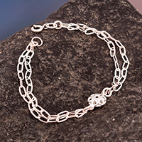 Sterling silver pendant bracelet, 'Arcadian Bloom' - High-Polished Sterling Silver Bracelet with Floral Pendant