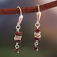 Gold-accented garnet dangle earrings, 'Vibrant Gems' - Garnet and Silver Dangle Earrings with 18k Golden Accents