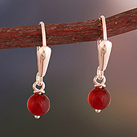 Carnelian dangle earrings, 'Energizing Spark' - Polished Silver Dangle Earrings with Carnelian Stones