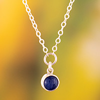 Sodalite pendant necklace, 'Marine Glow' - Silver Pendant Necklace with Natural Cabochon Sodalite Stone