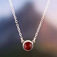 Garnet pendant necklace, 'Scarlet Poem' - Silver Pendant Necklace with Faceted Cabochon Garnet Stone