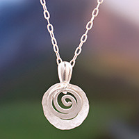 Sterling silver pendant necklace, 'Sinuous Textures' - Modern Textured Spiral-Themed Silver Pendant Necklace