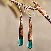 Wood and resin dangle earrings, Ethereal Serenity