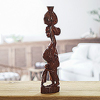 Wood sculpture, 'Mother Abena' - Hand Carved Family Theme African Wood Sculpture