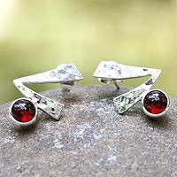 Garnet button earrings, 'Life Script' - Garnet button earrings